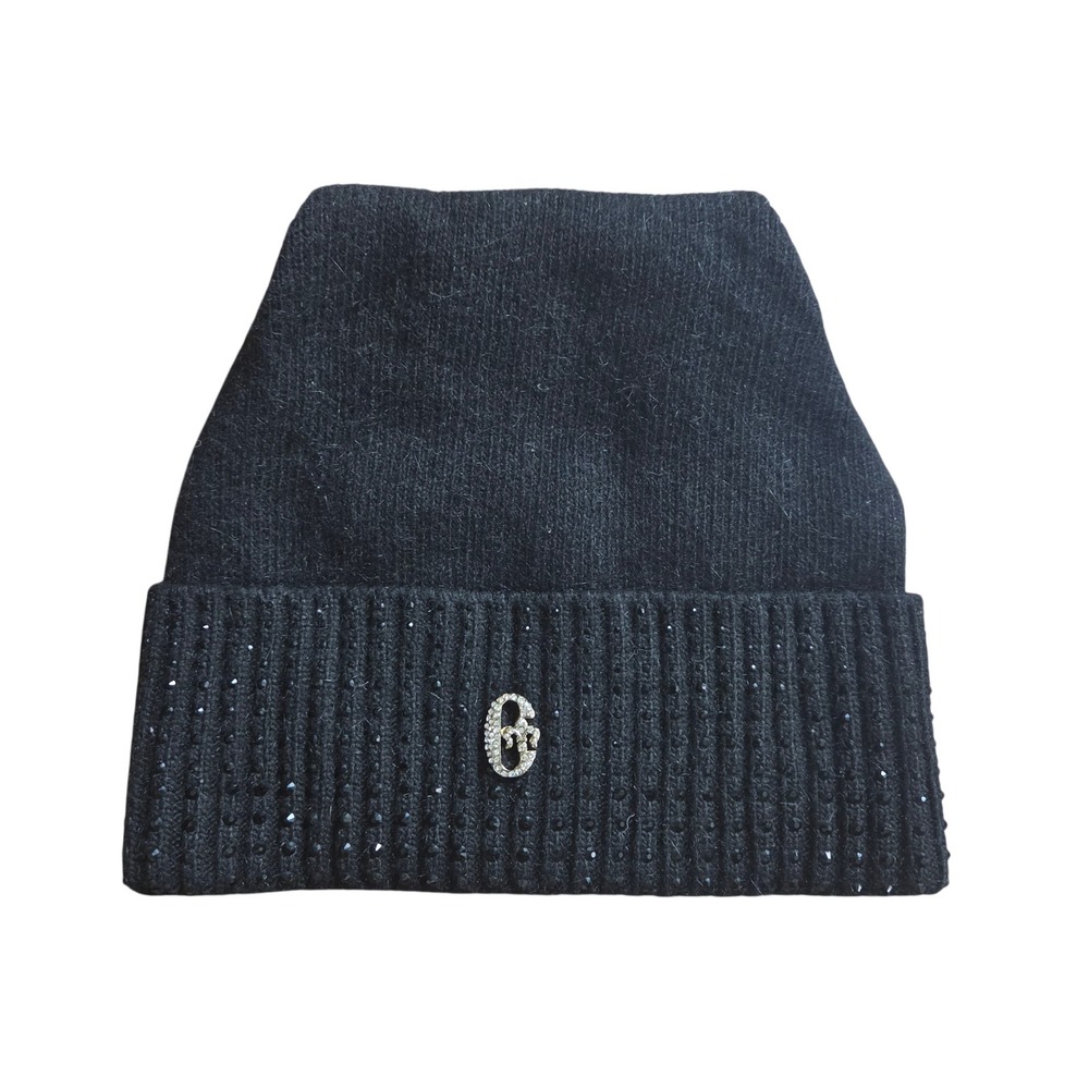 Conte of Florence Glitter Beanie Hat Wool Angora Blend Crystal Embellished Bow